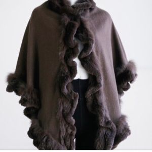 Genuine Rabbit Fur-Lined Cape/Wrap with front closure